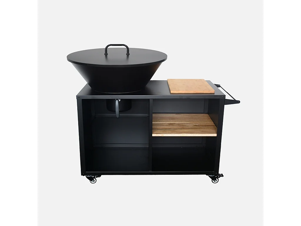 Brasero barbacoa, carrito con espacios de almacenamiento, tapa y