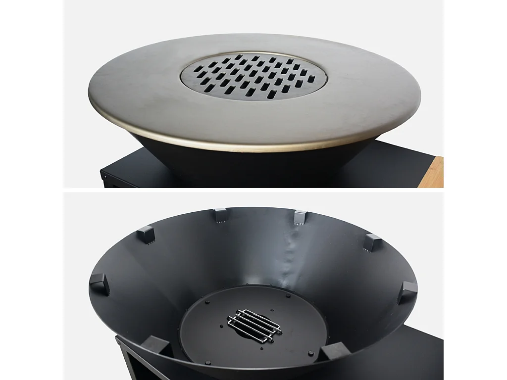 Brasero barbacoa, carrito con espacios de almacenamiento, tapa y