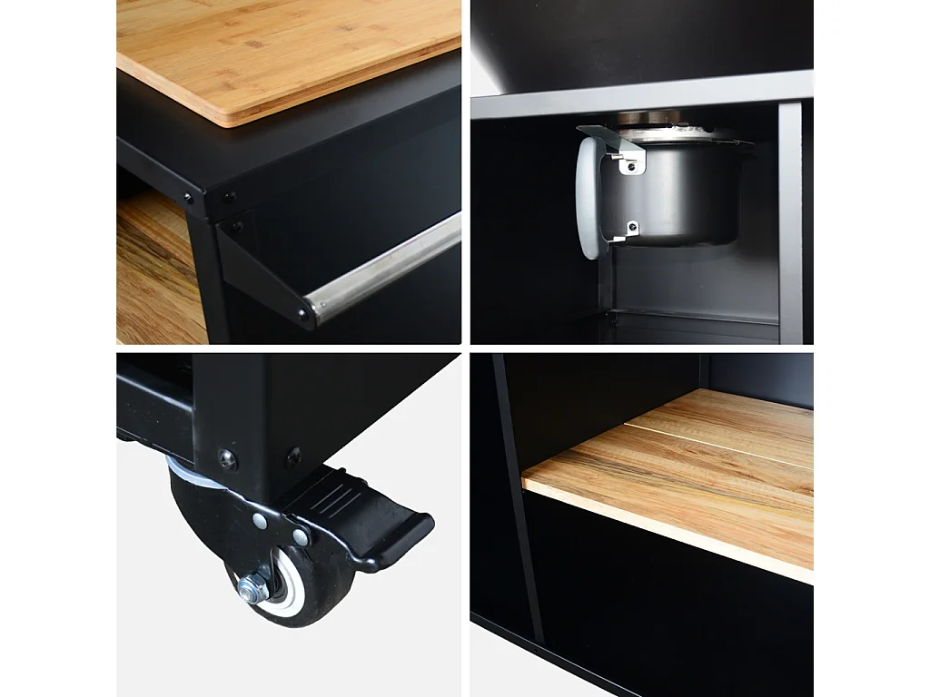 Brasero barbacoa, carrito con espacios de almacenamiento, tapa y