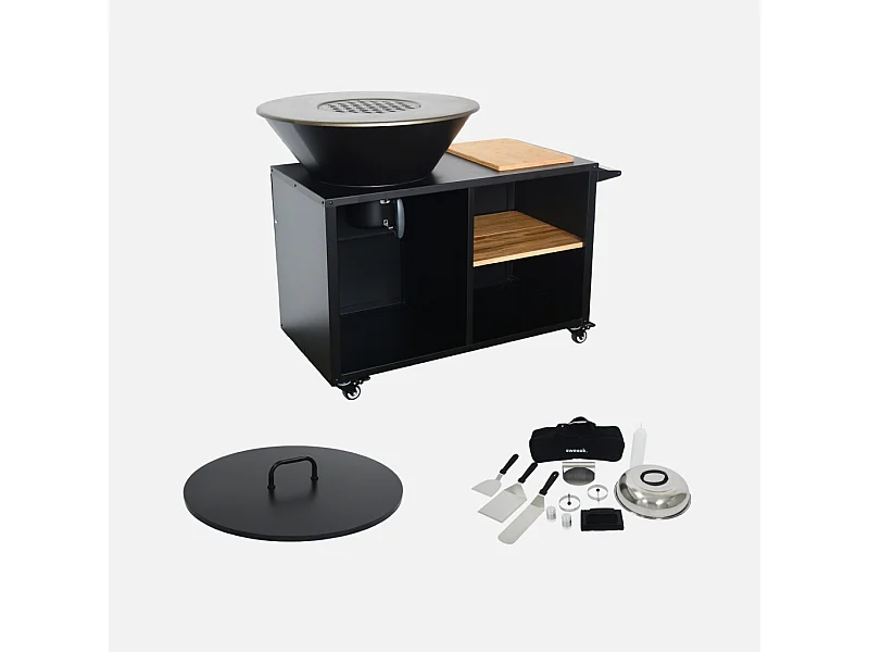 Brasero barbacoa, carrito con espacios de almacenamiento, tapa y