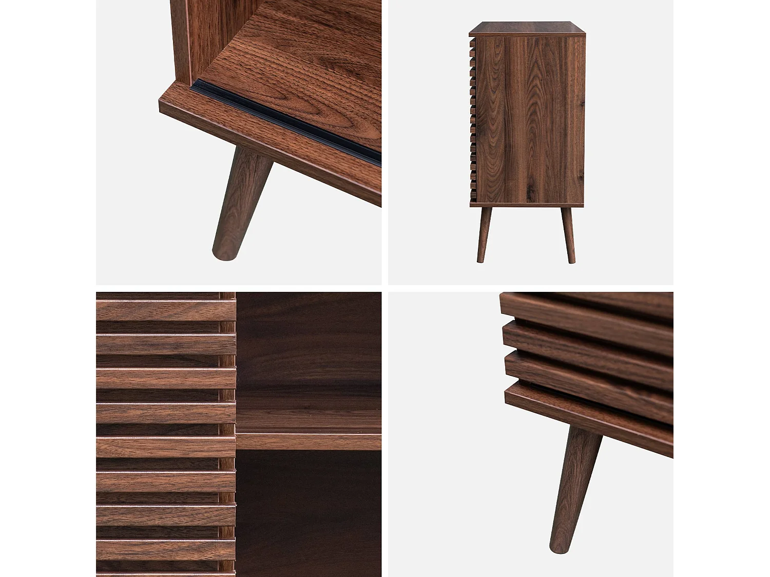 Buffet scandinave décor bois noyer. buffet haut. vaisselier. avec 1 porte coulissante rainurée et 2 étagères 80cm