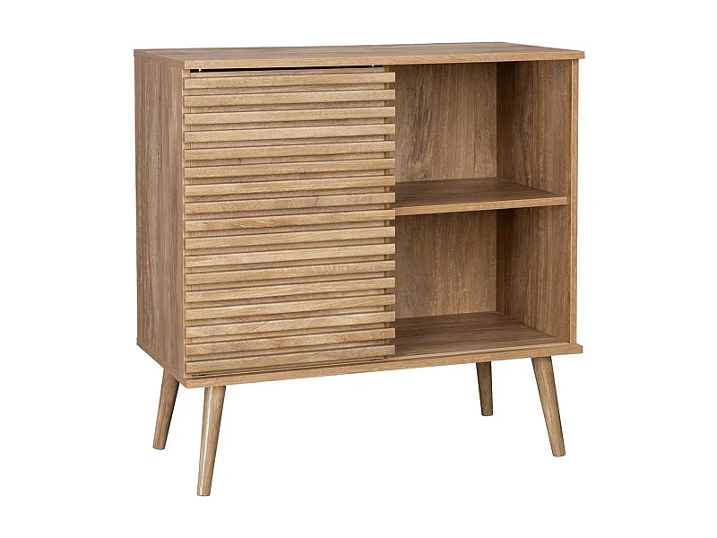 Buffet scandinave décor bois. buffet haut. vaisselier. avec 1 porte coulissante rainurée et 2 étagères 80cm