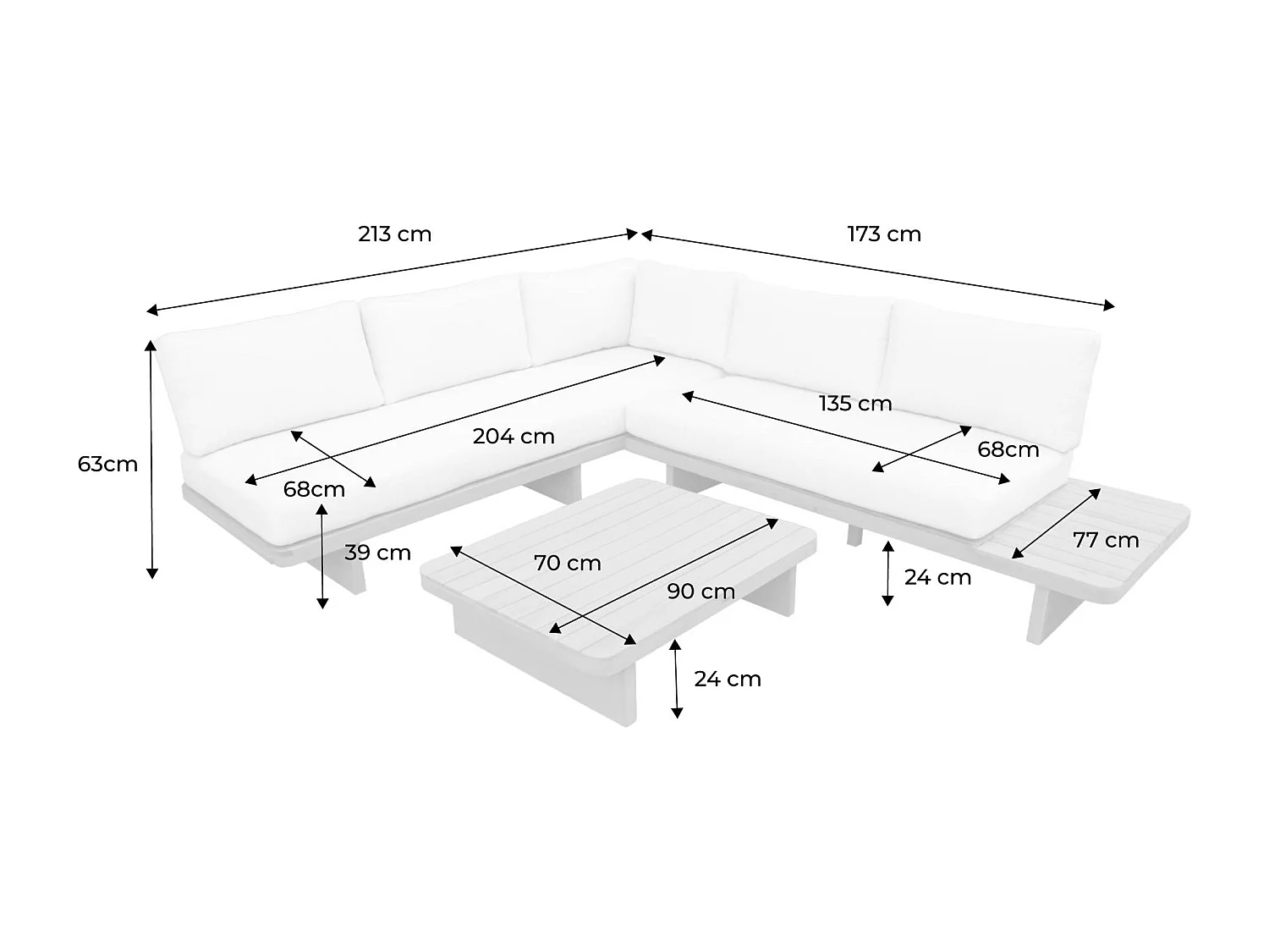 Salotto da giardino angolare in legno di acacia, 5 posti, marrone