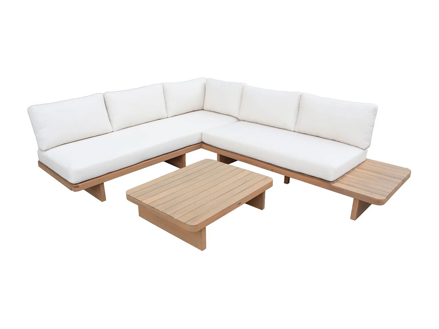 Salon de jardin d'angle bois d'acacia 5 places beige - Zenzu