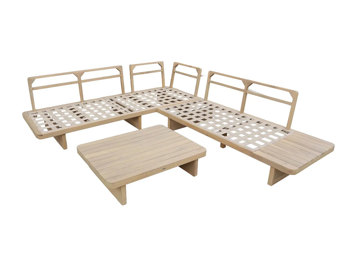 Salon de jardin d'angle bois d'acacia 5 places beige - Zenzu