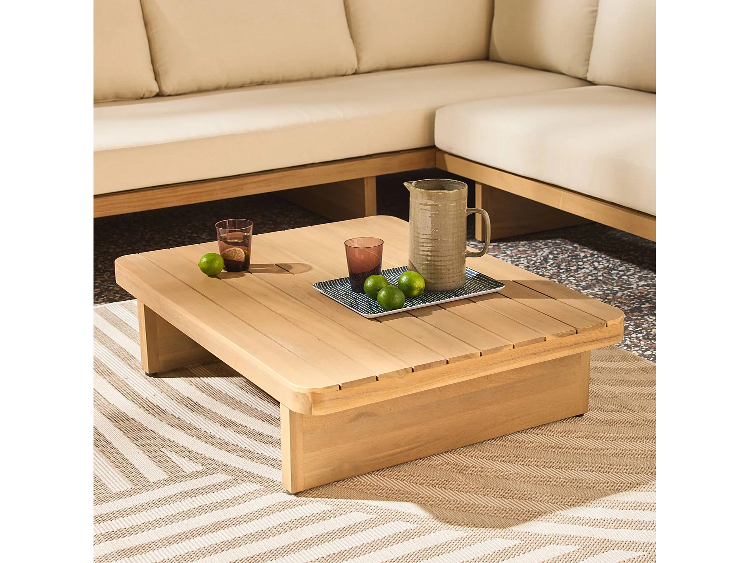 Salon de jardin d'angle bois d'acacia 5 places beige - Zenzu