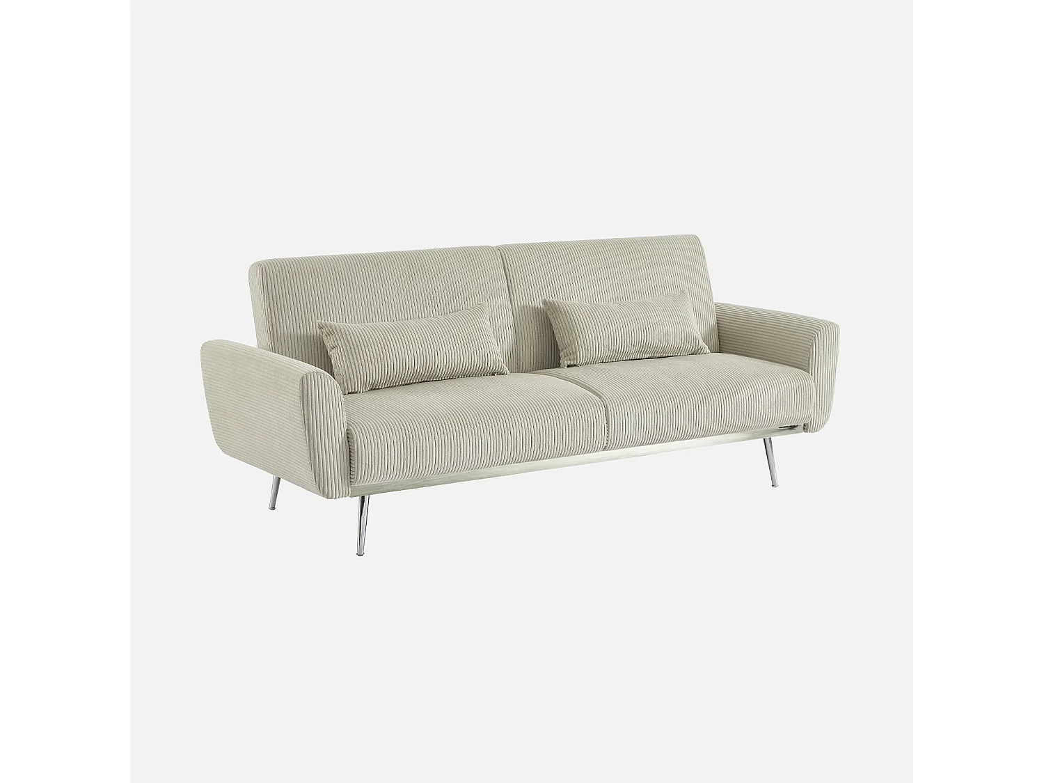 Canapé convertible design en velours côtelé gris clair - Oskar - 3 places scandinave droit avec pieds métal chromé