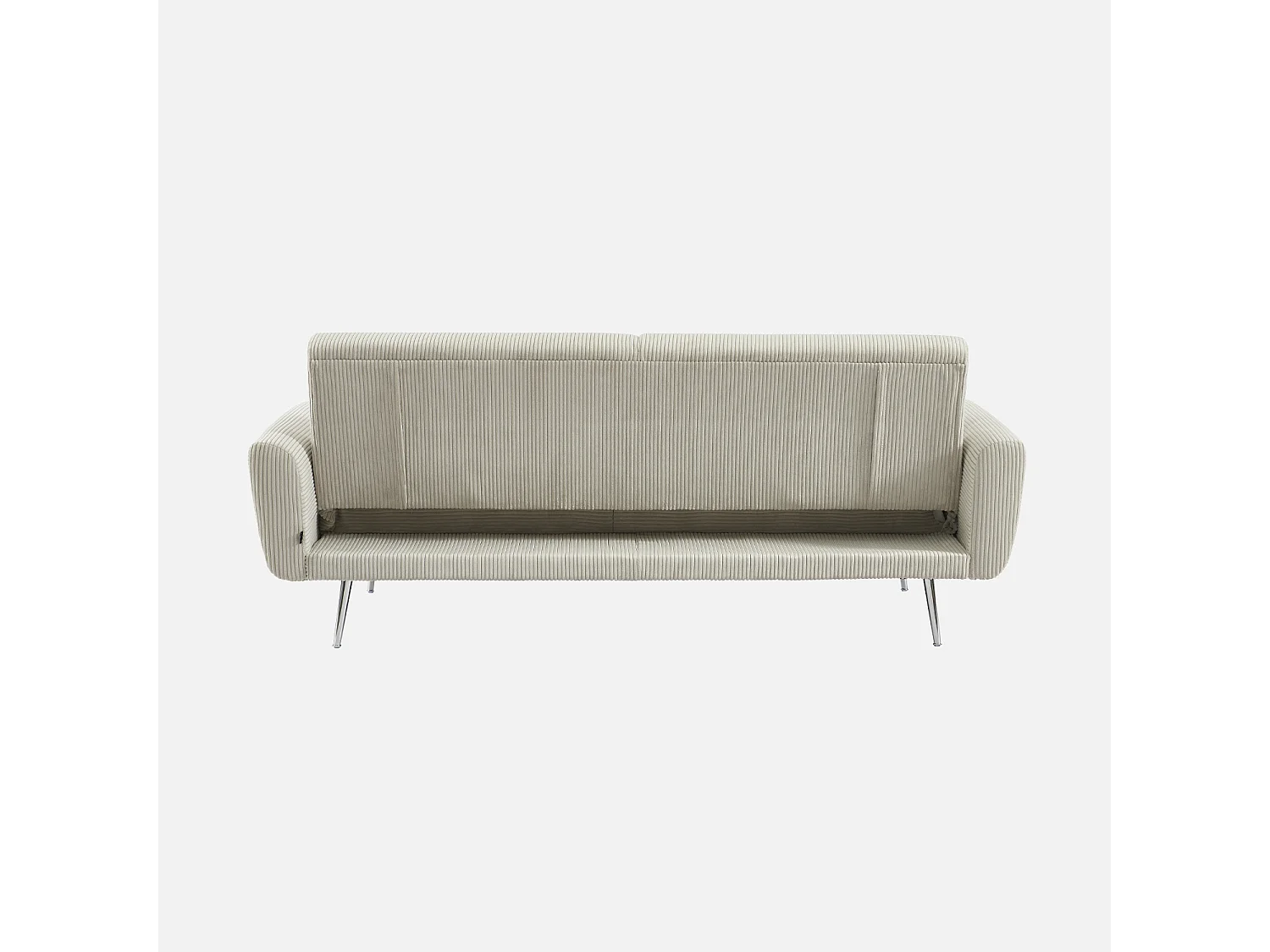 Canapé convertible design en velours côtelé gris clair - Oskar - 3 places scandinave droit avec pieds métal chromé