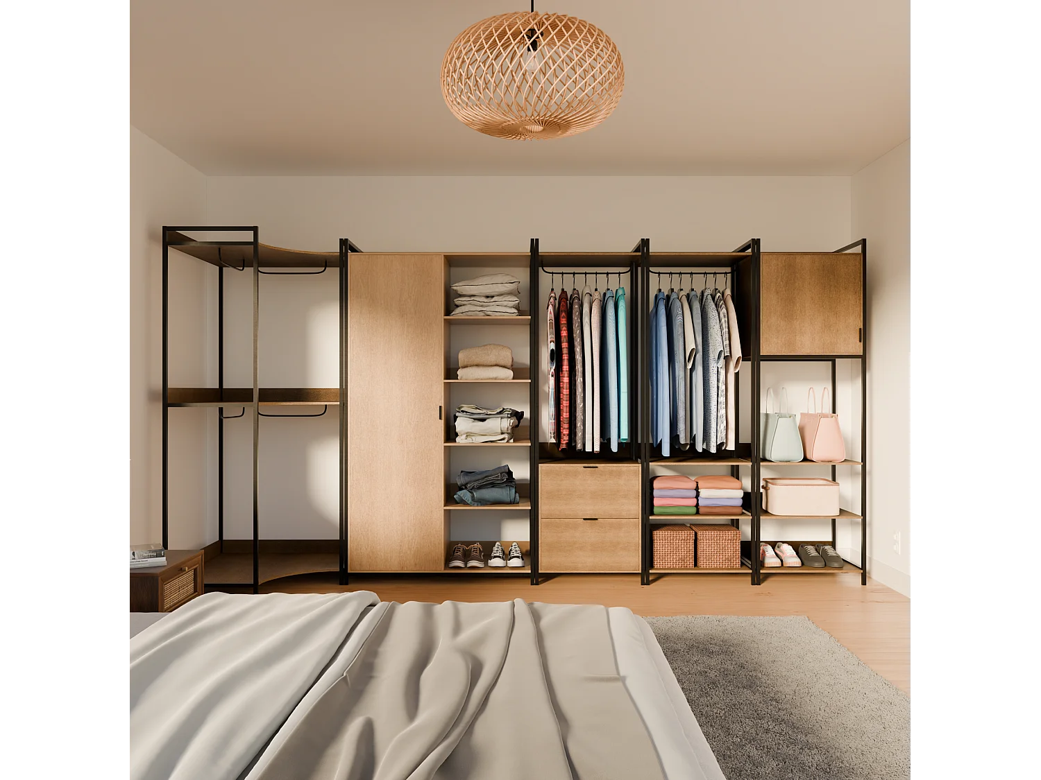 Kit dressing modulable noir avec 5 éléments. L 360 x P 48 x H 190