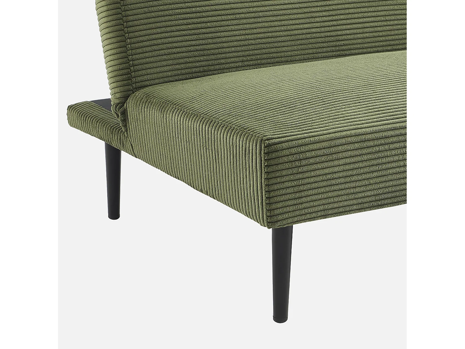 Canapé banquette convertible 3 places velours côtelé kaki piétement métal L 180 x P 100 x H 74.5 cm - Max