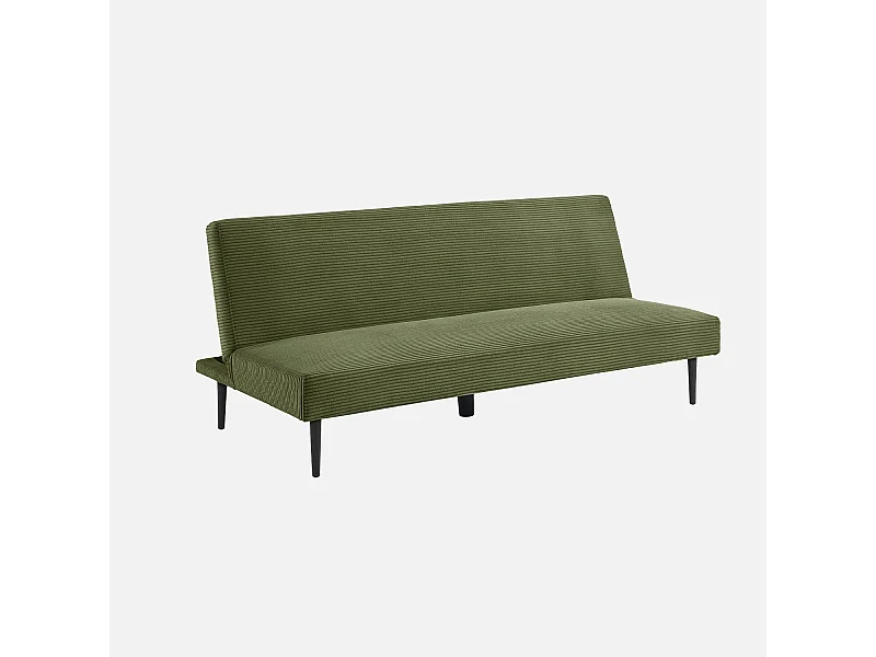 Canapé banquette convertible 3 places velours côtelé kaki piétement métal L 180 x P 100 x H 74.5 cm - Max
