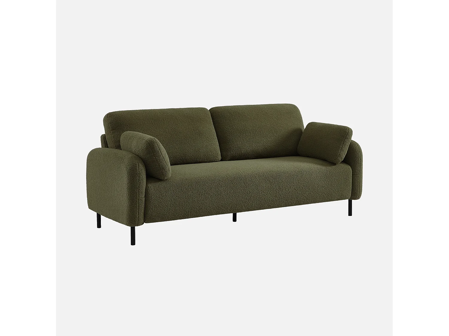 Canapé 3 places eucalyptus. bouclette kaki et piétement métal Teddy