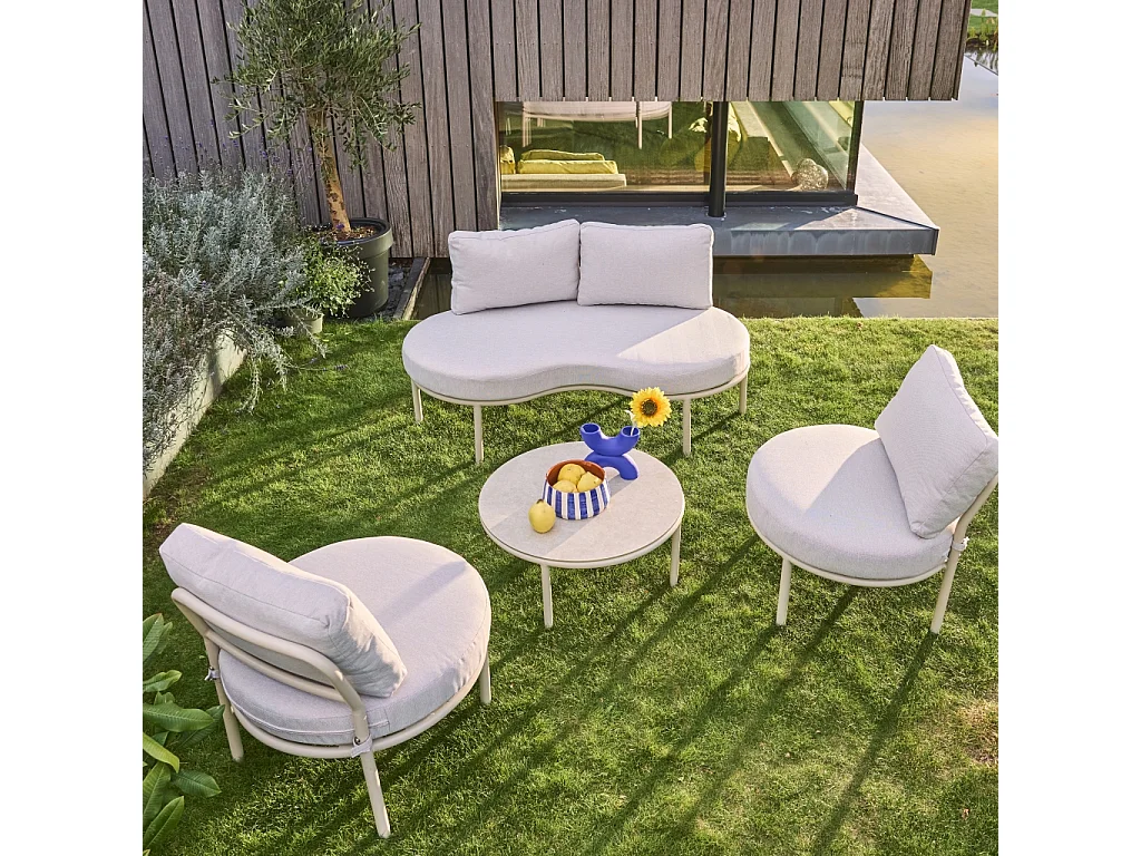 Set giardino in alluminio e tessuto, 4 posti, beige