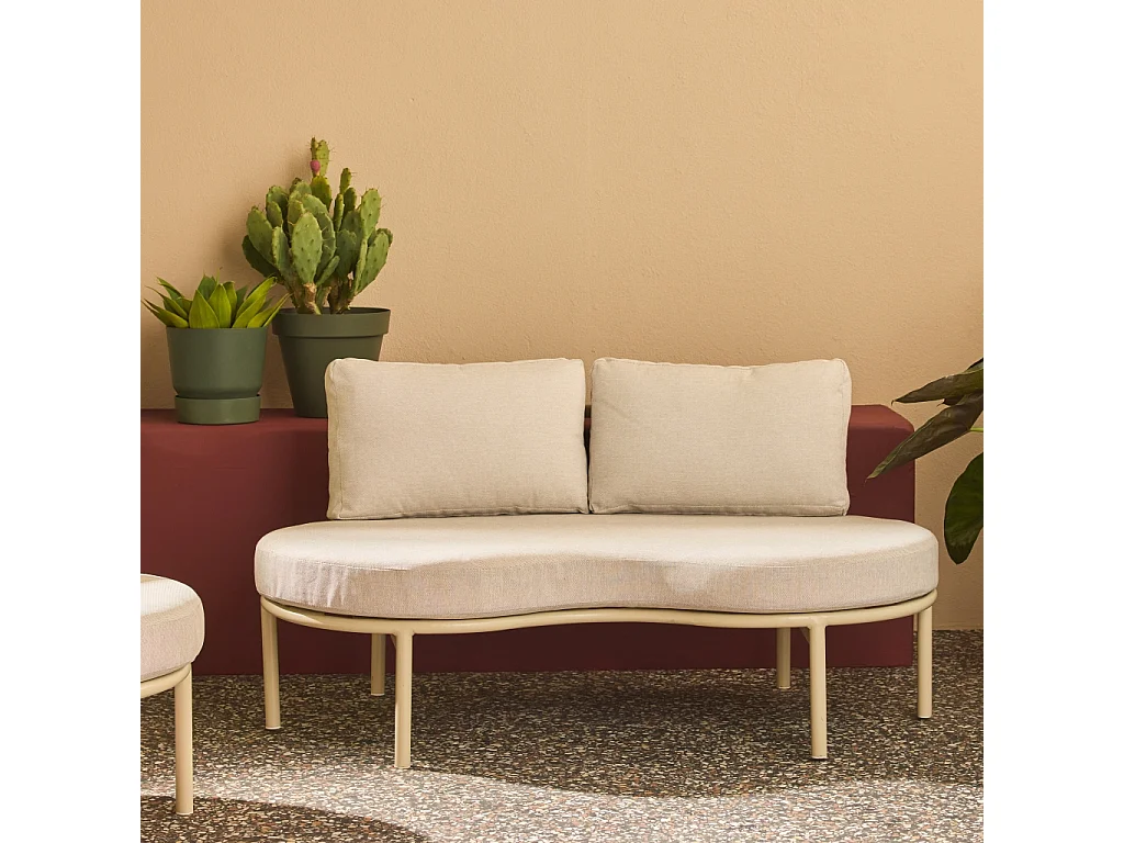 Salon de jardin aluminium et tissu beige 4 places. forme organique. table ronde - Solena