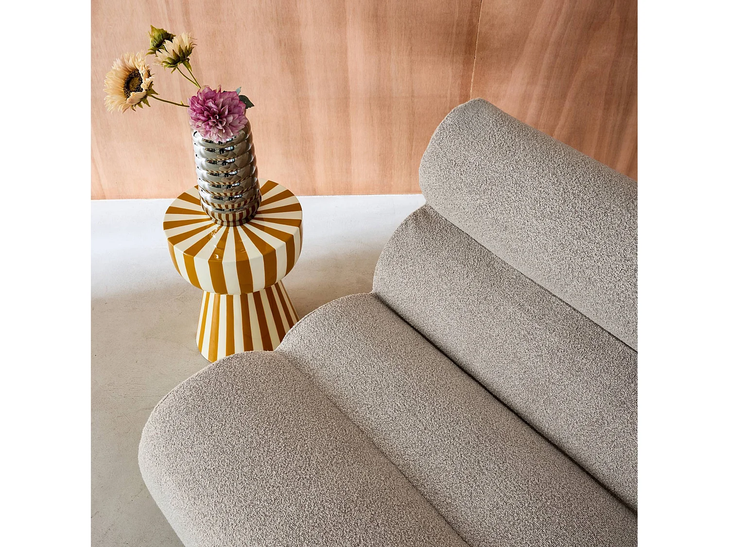 Lot de 3 chauffeuses bouclette texturée beige 1 place - L 81 x P 99 x H 75cm - Nova