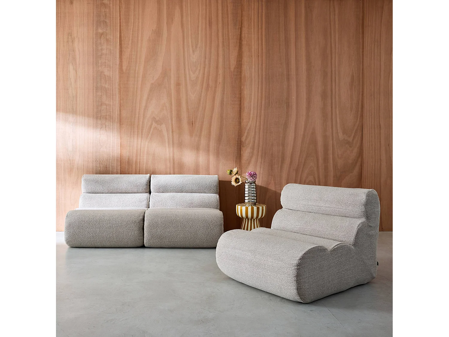 Divano modulare in tessuto bouclé, 3 posti, beige