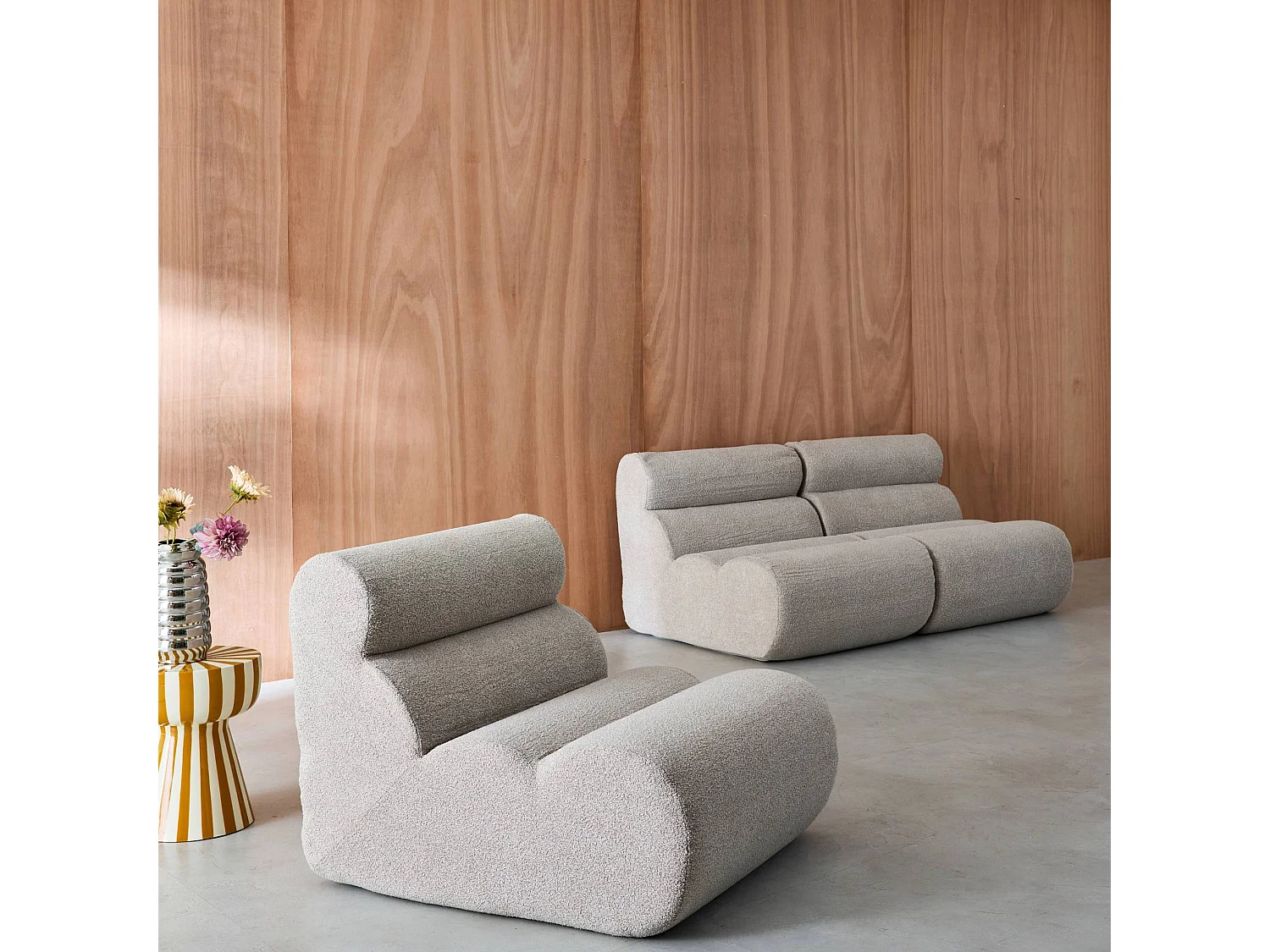 Divano modulare in tessuto bouclé, 3 posti, beige