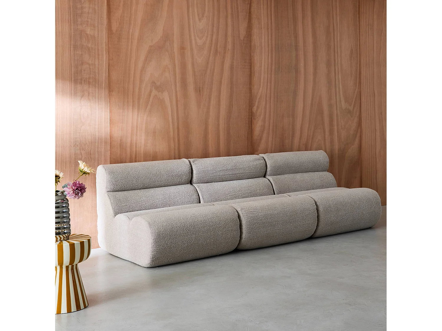 Divano modulare in tessuto bouclé, 3 posti, beige