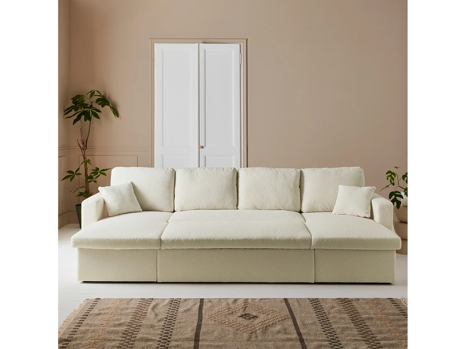 Canapé panoramique convertible 4 places tissu bouclette. Urban. L 281 x P 142 x H 86cm