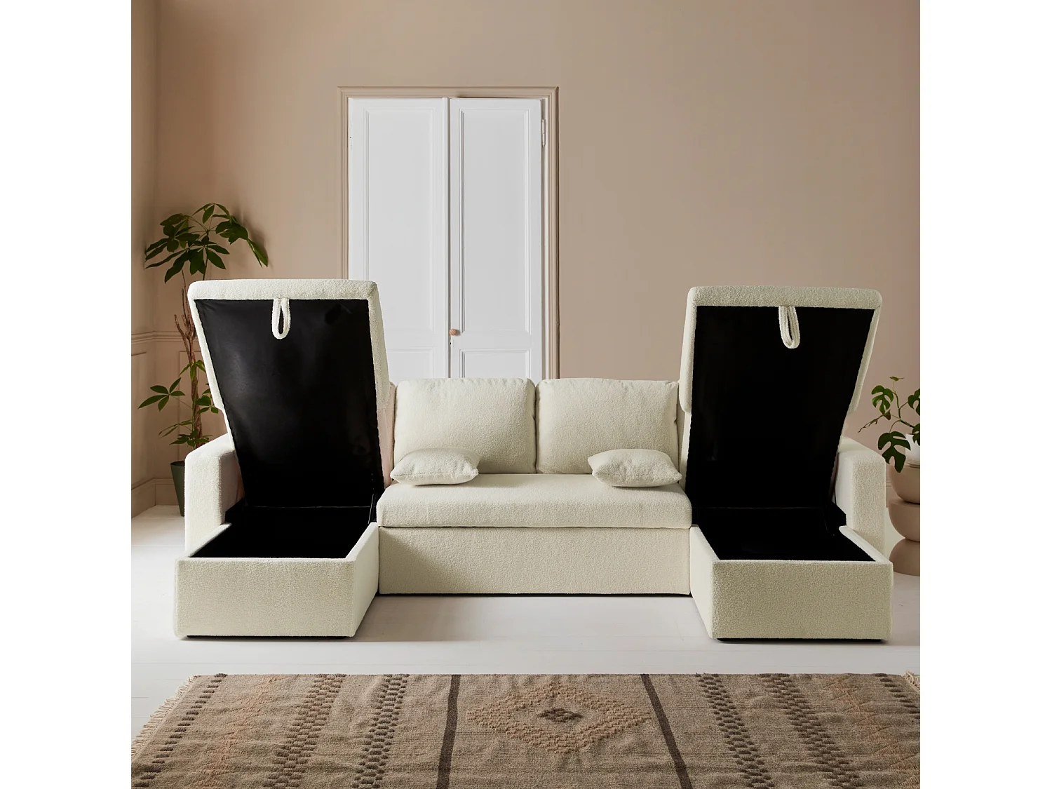 Canapé panoramique convertible 4 places tissu bouclette. Urban. L 281 x P 142 x H 86cm