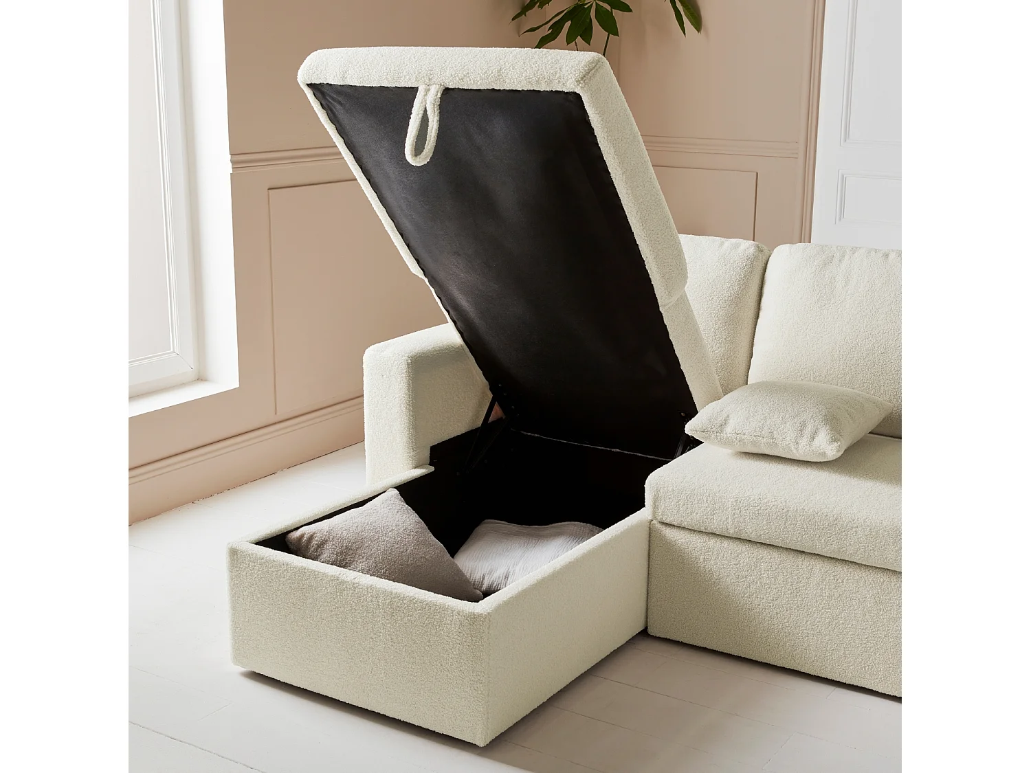 Canapé panoramique convertible 4 places tissu bouclette. Urban. L 281 x P 142 x H 86cm