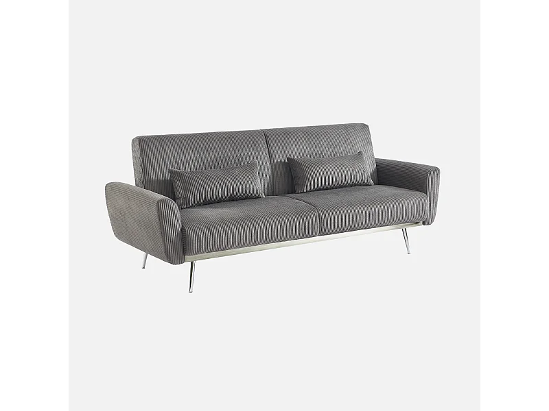 Divano letto in velluto a coste con struttura in legno di eucalipto e