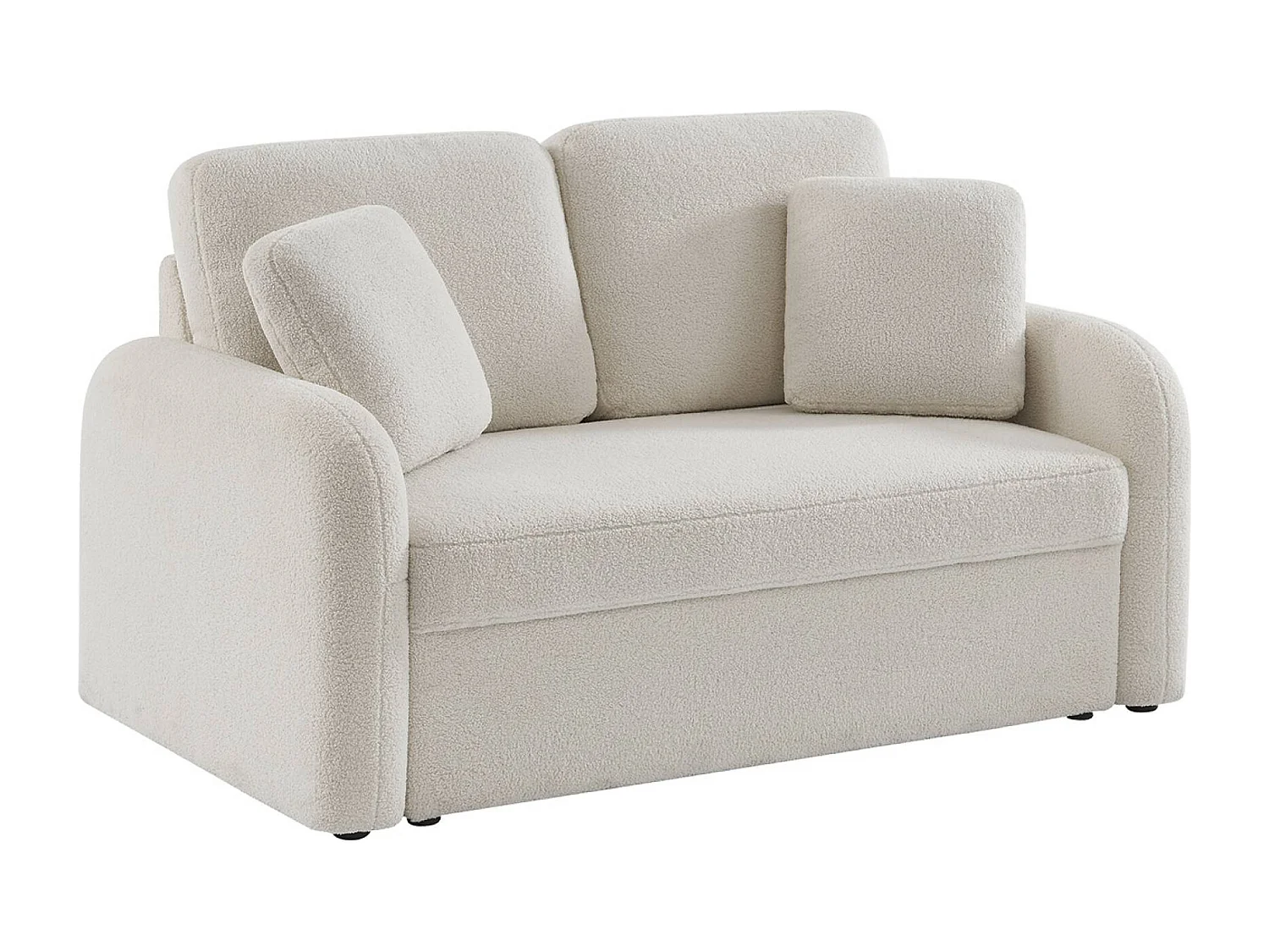 Canapé 2 places cosy rond. tissu bouclettes crème. Milano. L 150 x P 85 x H 85cm