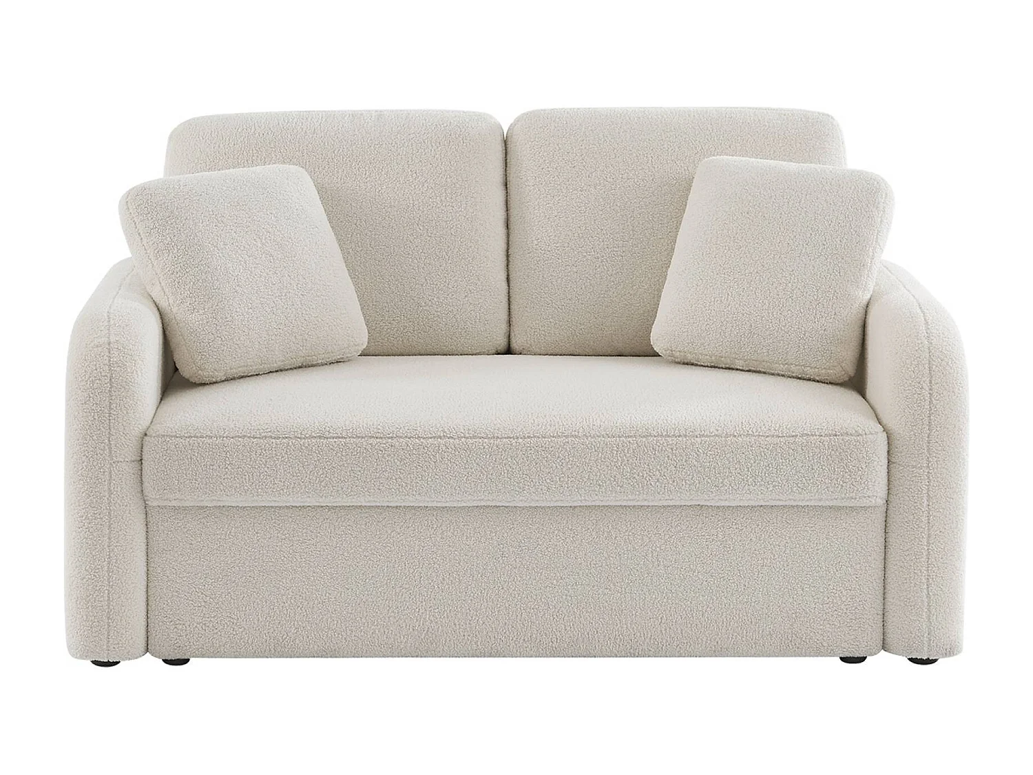 Canapé 2 places cosy rond. tissu bouclettes crème. Milano. L 150 x P 85 x H 85cm