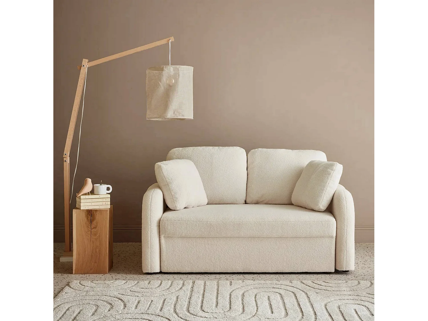 Canapé 2 places en tissu bouclette crème MILANO 150x85x85 cm