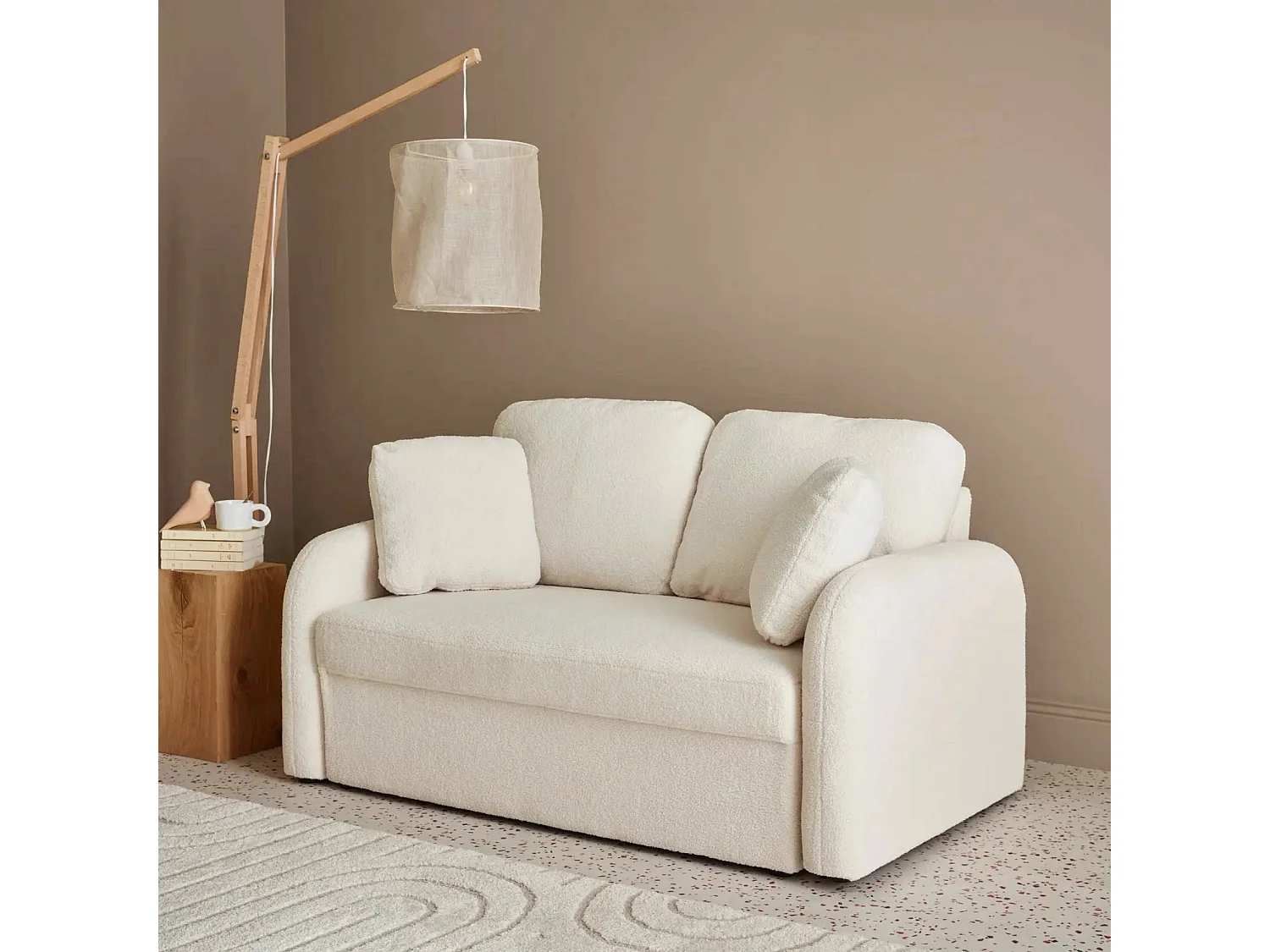 Canapé 2 places en tissu bouclette crème MILANO 150x85x85 cm