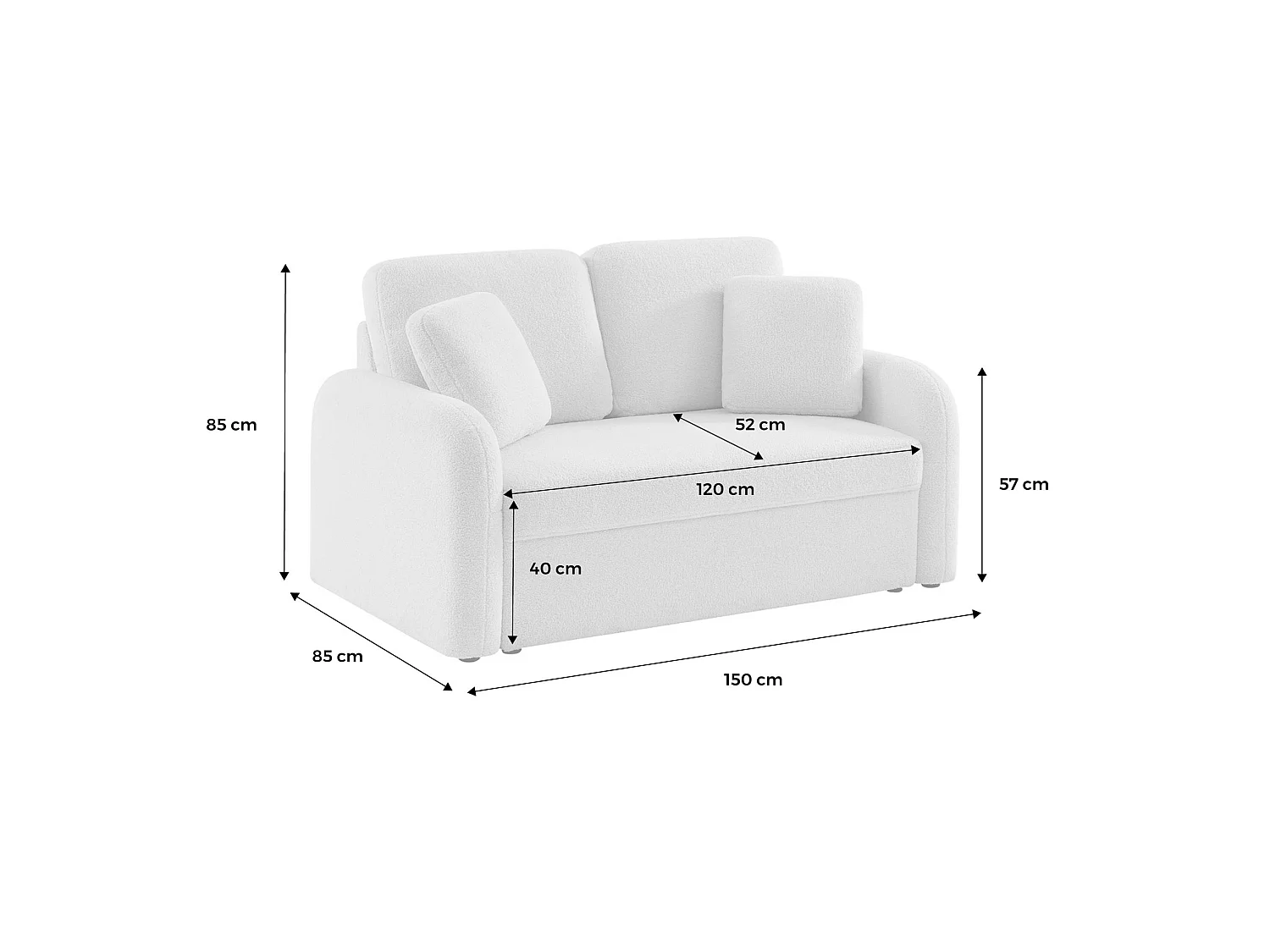 Canapé 2 places en tissu bouclette crème MILANO 150x85x85 cm