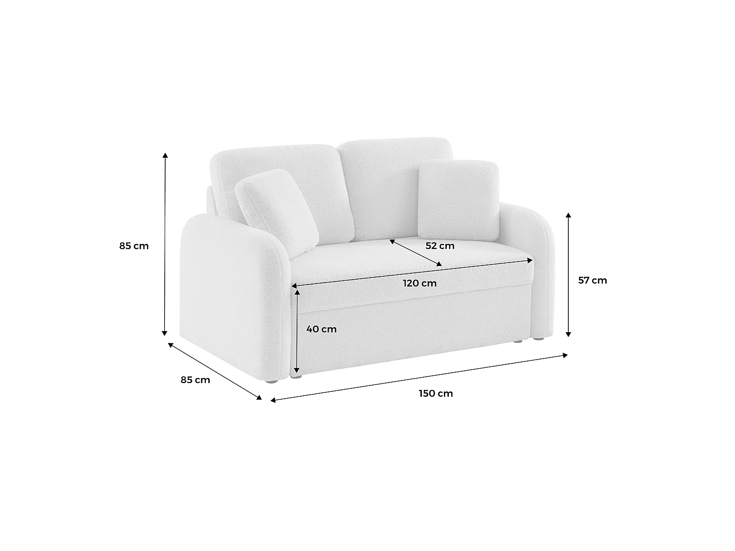 Canapé 2 places en tissu bouclette crème MILANO 150x85x85 cm