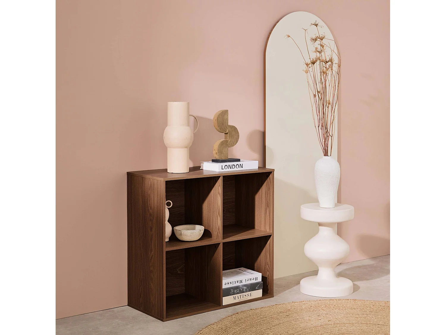 Etagère. bibliothèque. module de rangement décor bois noyer 4 compartiments L 70 x P 35 x H 70cm - Kompo