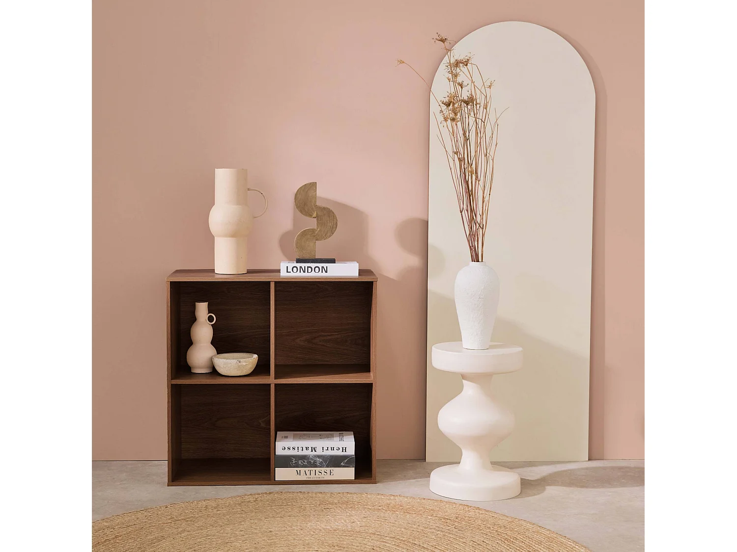 Etagère. bibliothèque. module de rangement décor bois noyer 4 compartiments L 70 x P 35 x H 70cm - Kompo