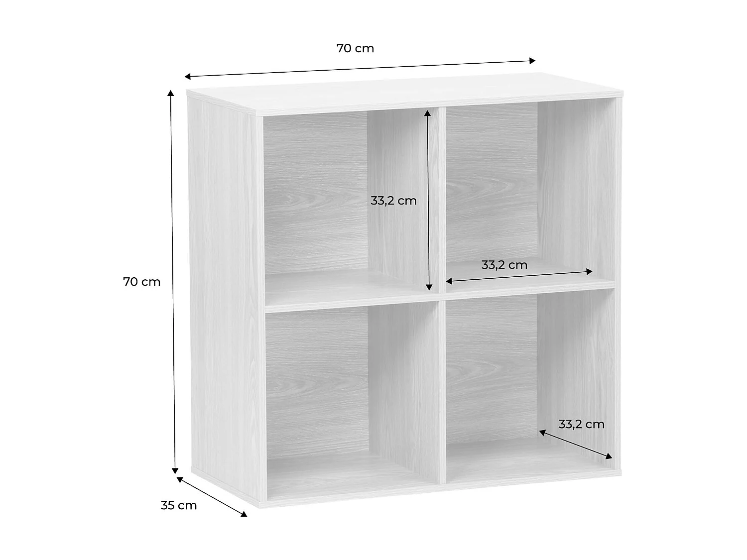 Etagère. bibliothèque. module de rangement décor bois noyer 4 compartiments L 70 x P 35 x H 70cm - Kompo