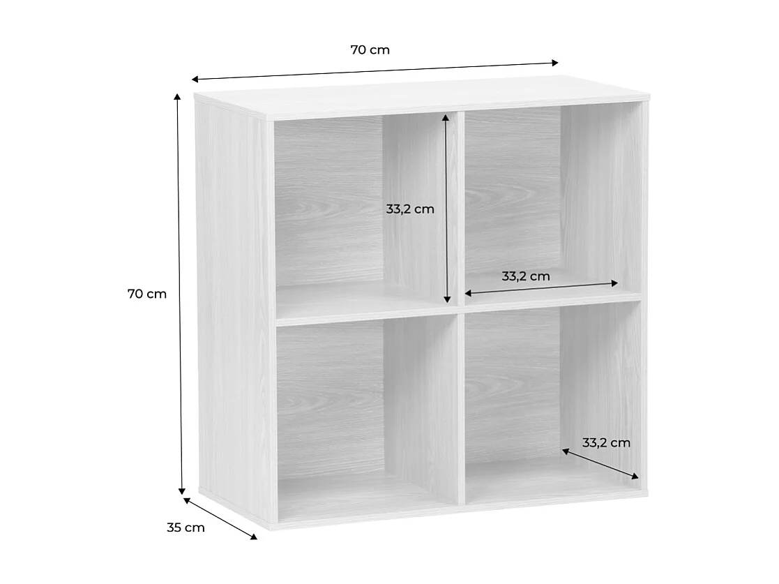 Etagère. bibliothèque. module de rangement décor bois noyer 4 compartiments L 70 x P 35 x H 70cm - Kompo
