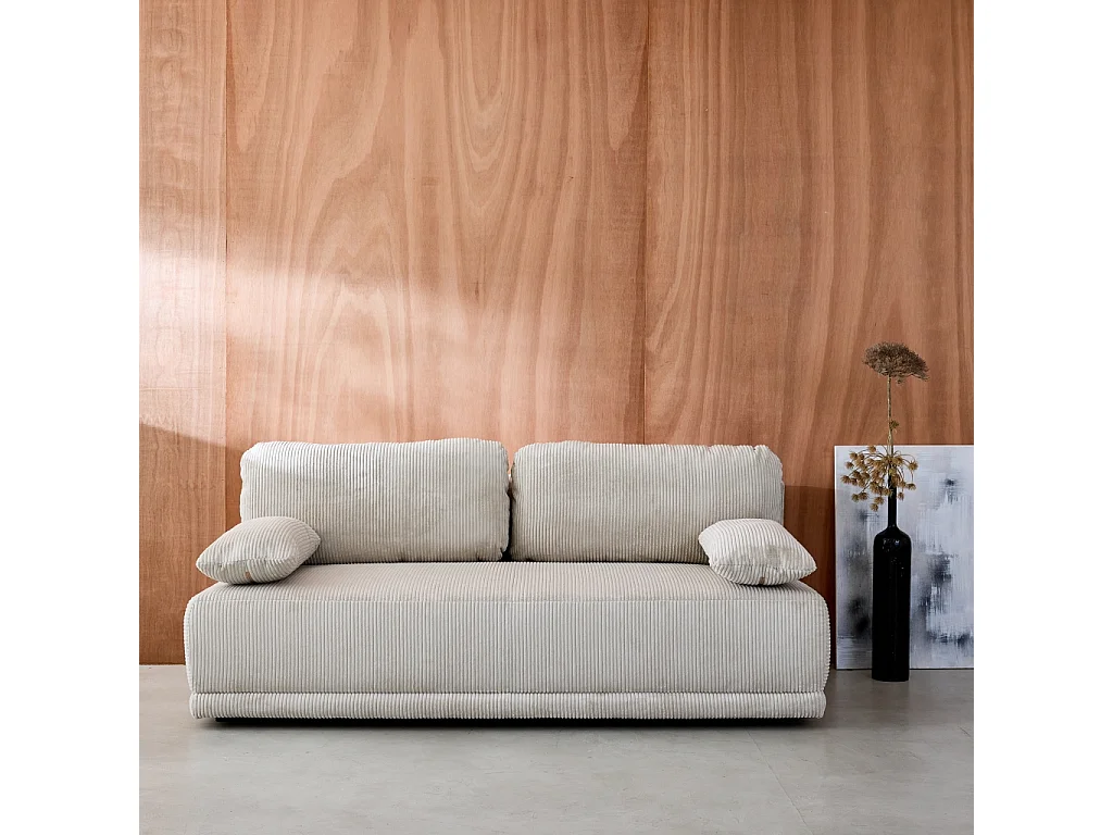 Banquette convertible 3 places velours côtelé greige avec coffre de rangement - L 192 x P 100 x H 81cm -Nelson