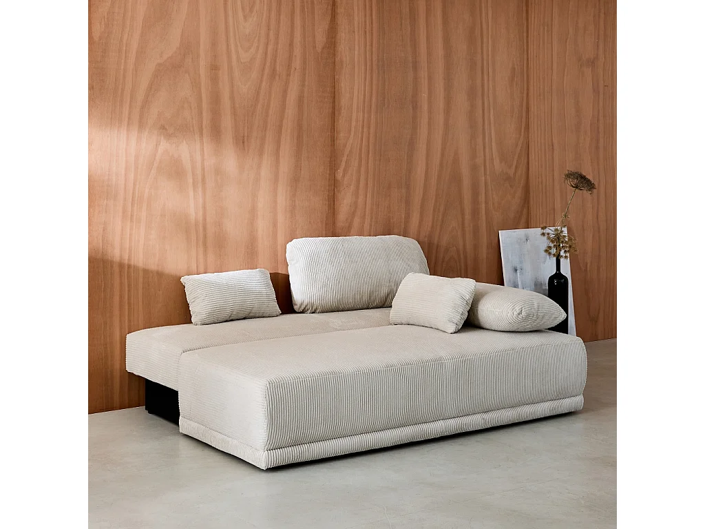 Banquette convertible 3 places velours côtelé greige avec coffre de rangement - L 192 x P 100 x H 81cm -Nelson