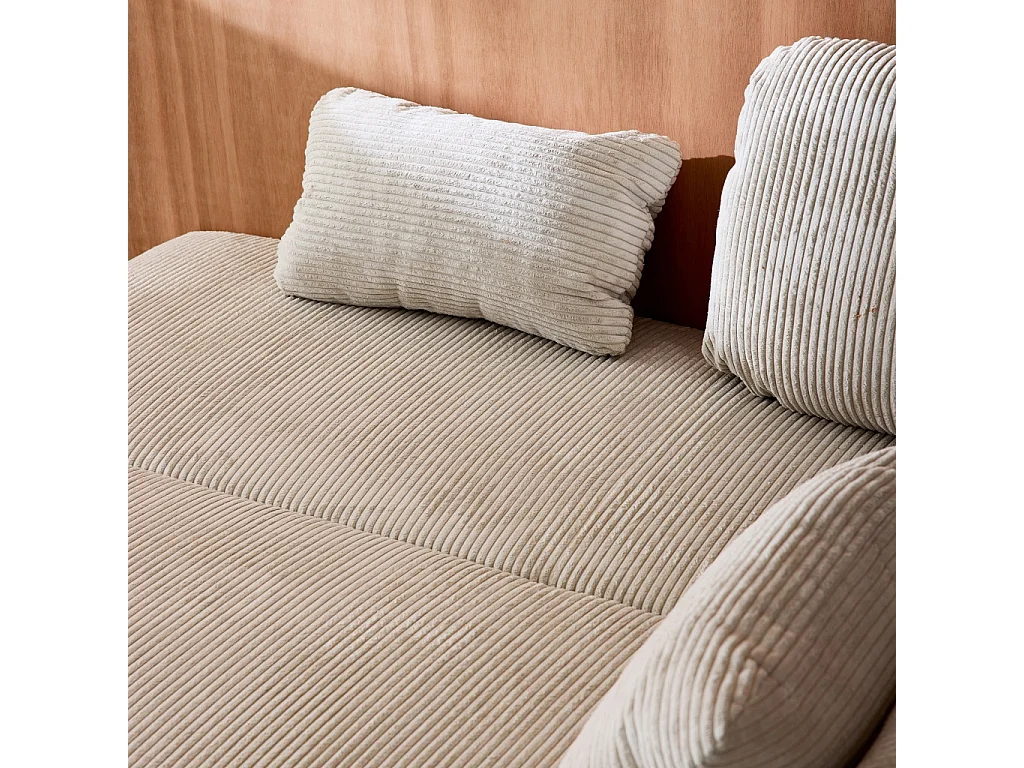 Banquette convertible 3 places velours côtelé greige avec coffre de rangement - L 192 x P 100 x H 81cm -Nelson