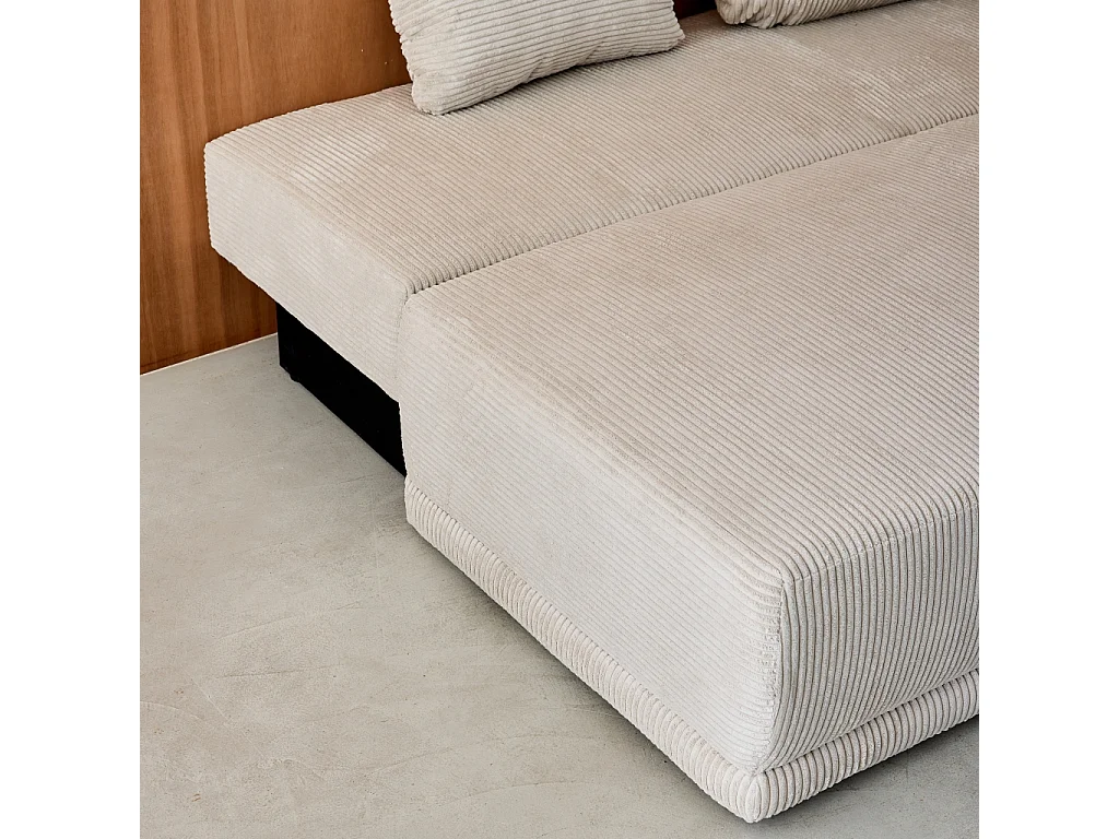 Banquette convertible 3 places velours côtelé greige avec coffre de rangement - L 192 x P 100 x H 81cm -Nelson