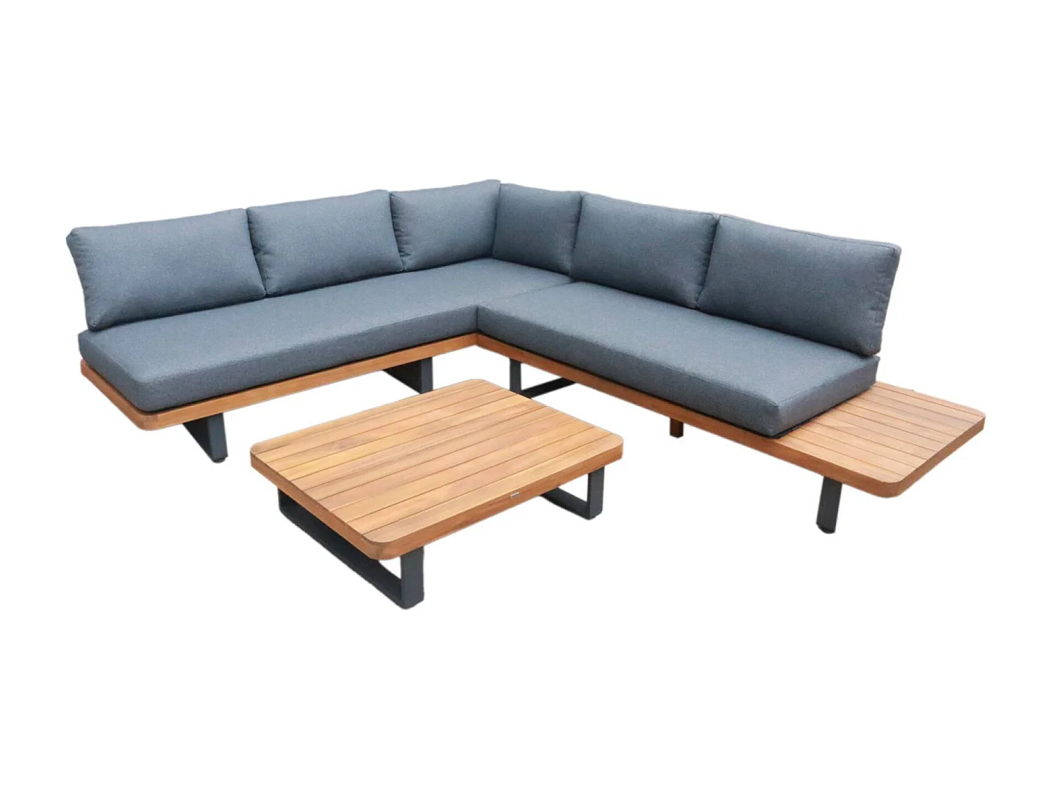 Salon de jardin d'angle bois d'acacia et aluminium 5 places gris - Acalia