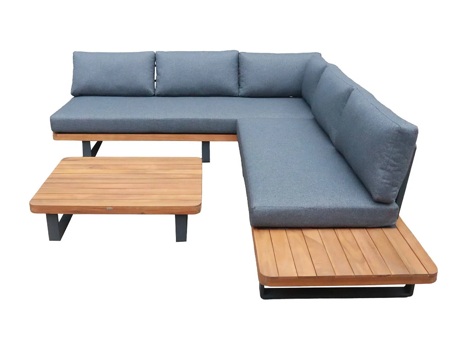 Salon de jardin d'angle bois d'acacia et aluminium 5 places gris - Acalia