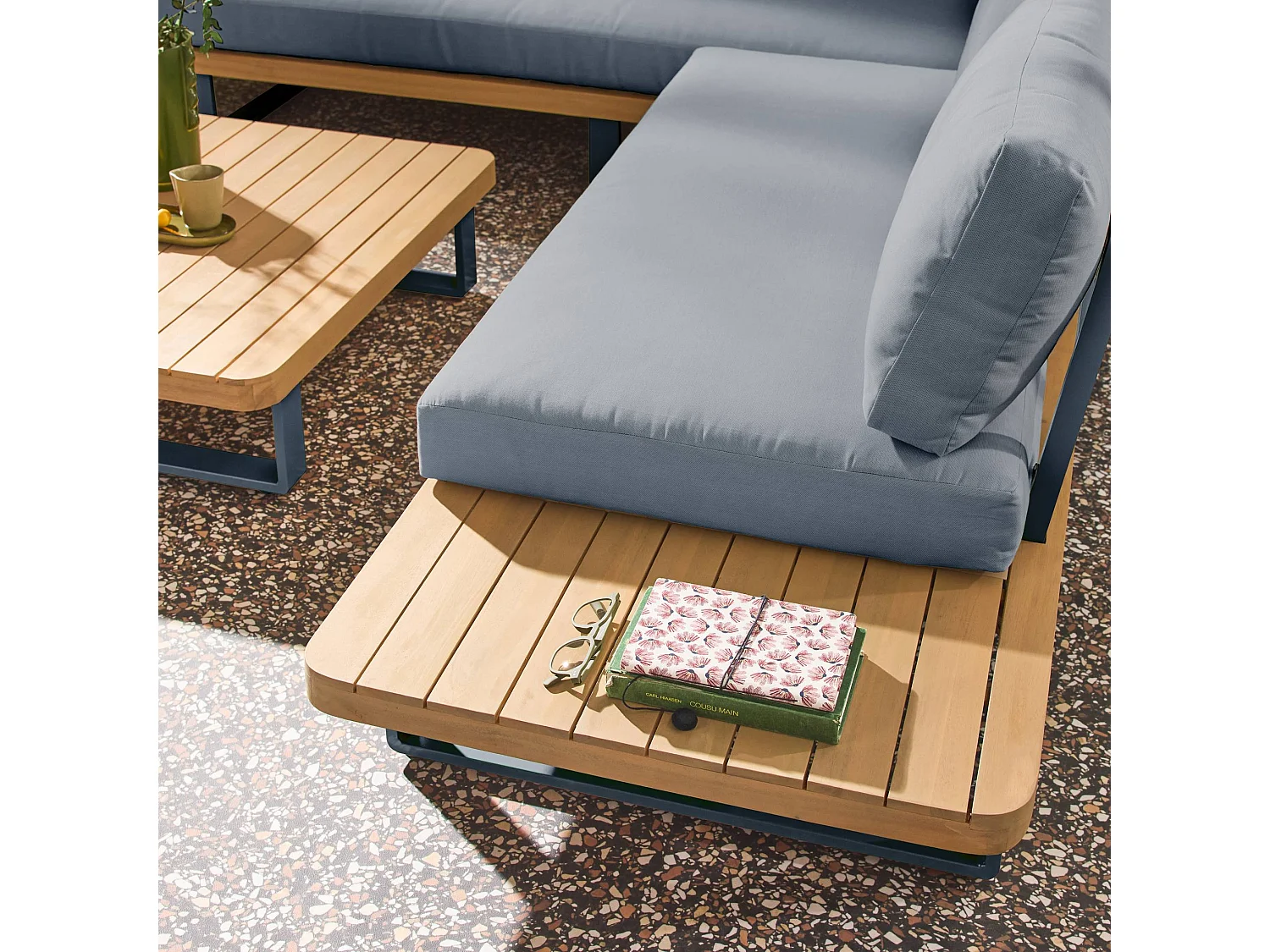 Salon de jardin d'angle bois d'acacia et aluminium 5 places gris - Acalia