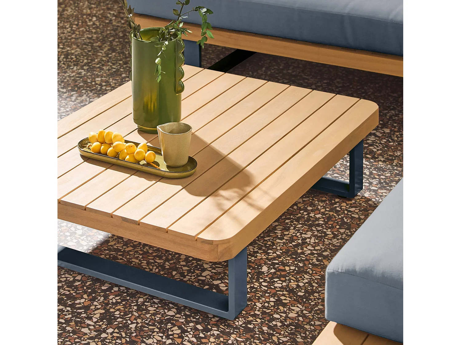 Salon de jardin d'angle bois d'acacia et aluminium 5 places gris - Acalia