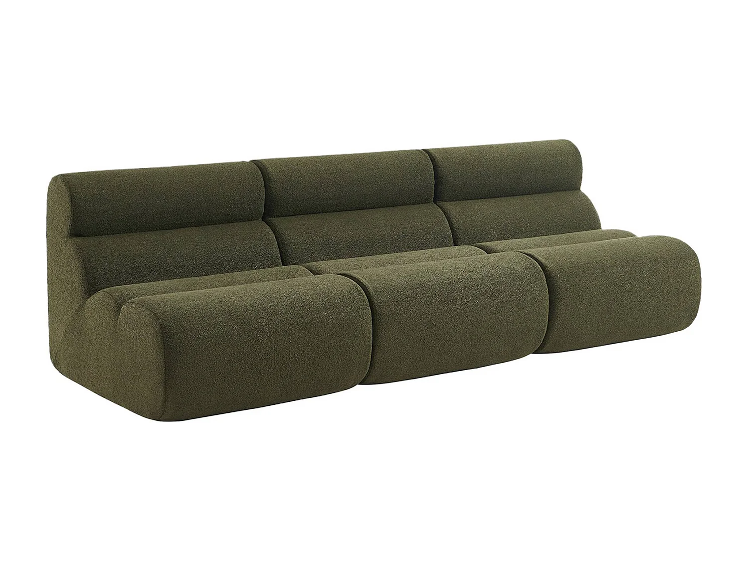 Lot de 3 chauffeuses bouclette texturée kaki 1 place - L 81 x P 99 x H 75cm - Nova