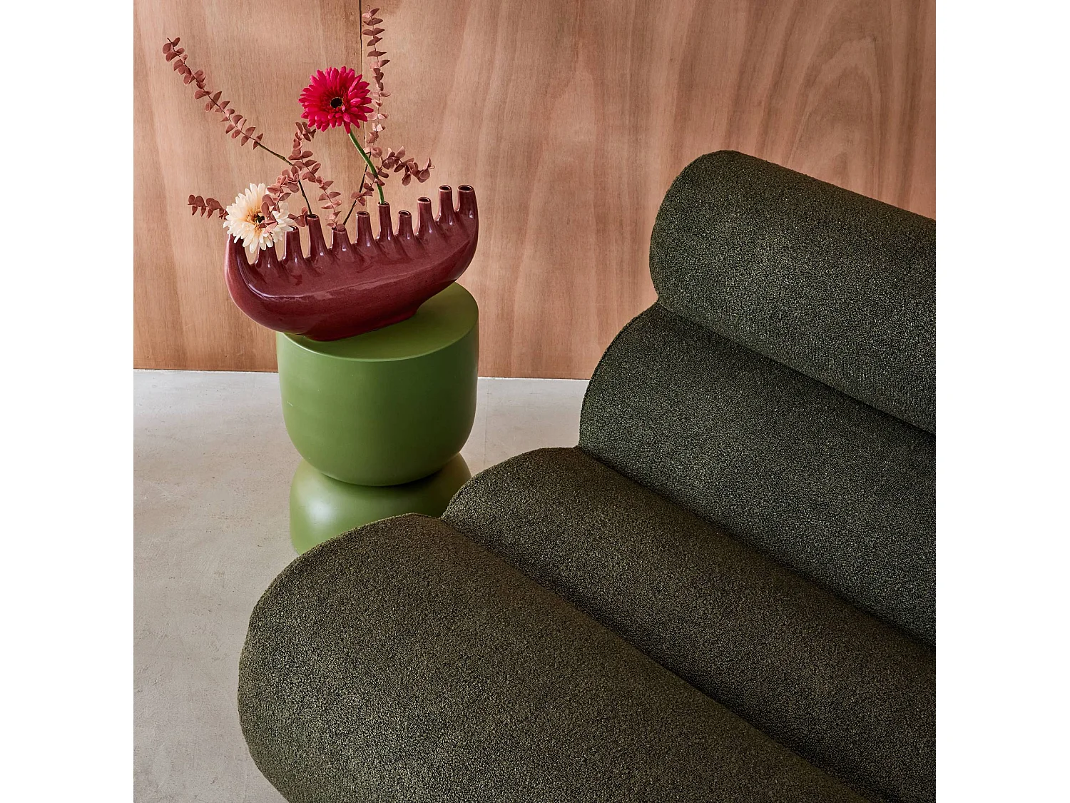 Lot de 3 chauffeuses bouclette texturée kaki 1 place - L 81 x P 99 x H 75cm - Nova