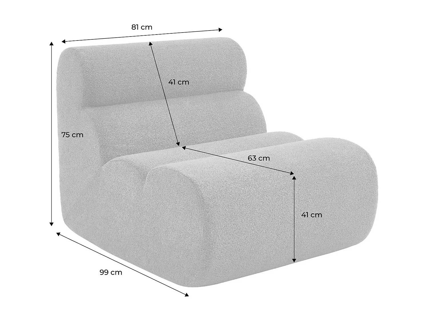 Lot de 3 chauffeuses bouclette texturée kaki 1 place - L 81 x P 99 x H 75cm - Nova