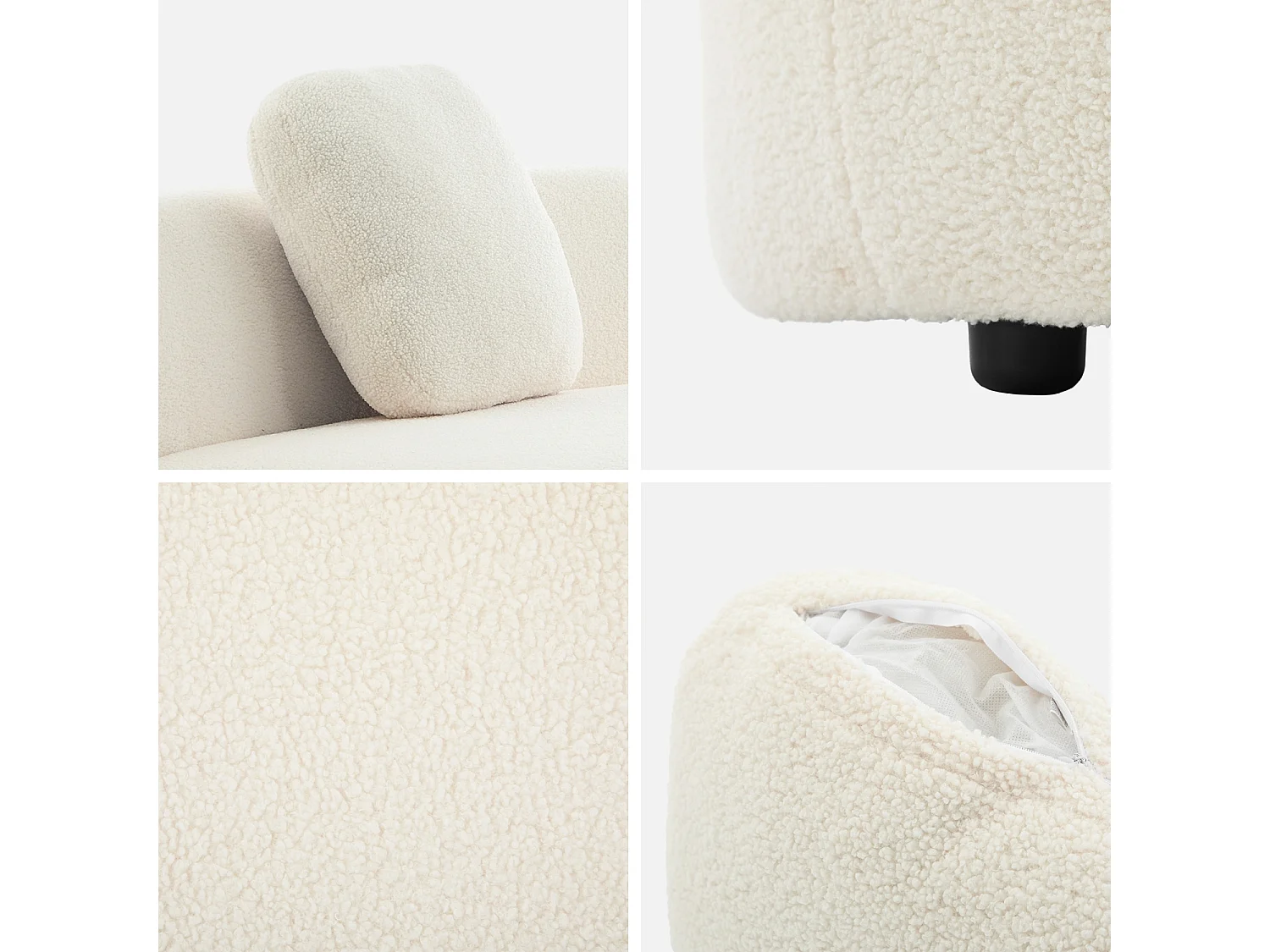 Divano organico a forma di virgola in bouclé, 2–3 posti, crema