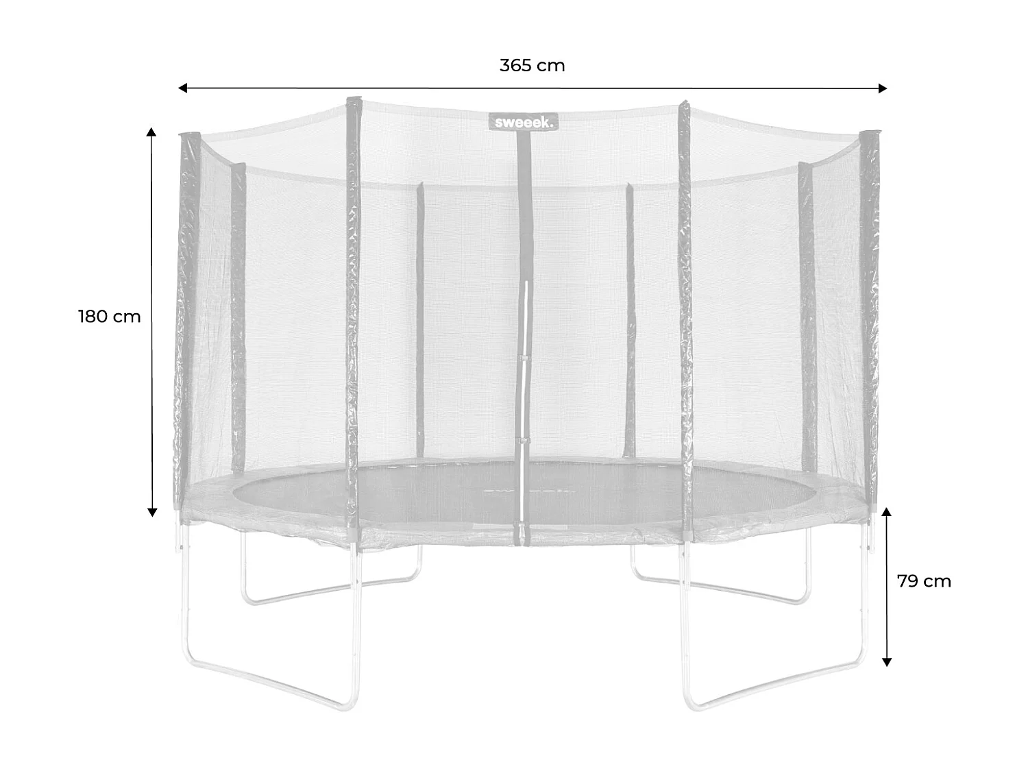 Trampolino 370cm rete di protezione, grigio