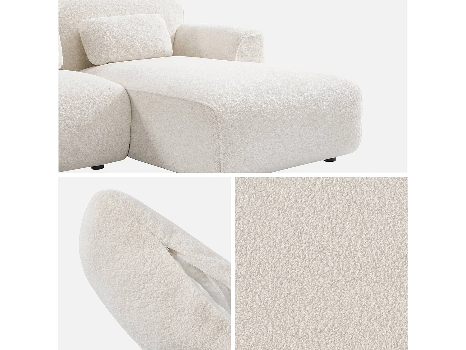 Canapé 3 places. angle droit. tissu bouclette. Wallas. L 196 x P 151 / 91 / x H 73cm